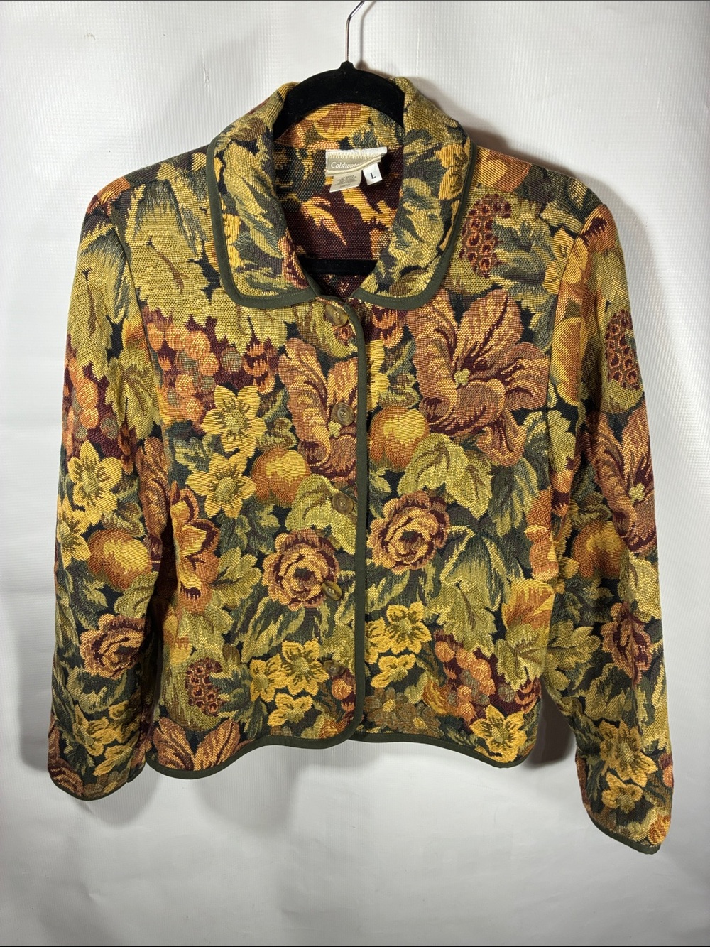Coldwater Creek Floral Tapestry Blazer in Green, Gold & Brown